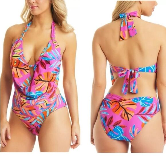 Bar Ill Paradise In The Palms Cowl Neck
One-Piece Swimsuit Magic Magenta Medium - Picture 1 of 12
